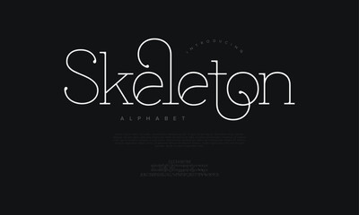 Skeleton typography beauty fashion elegant minimalist serif italic fonts decorative wedding vintage retro logos. Minimal luxury font alphabet logo. Vector illustration