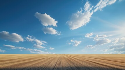 Fototapeta premium Tranquil Wheat Field Under a Bright Blue Sky