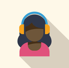 Young black woman wearing headset listening to music or working as telemarketer