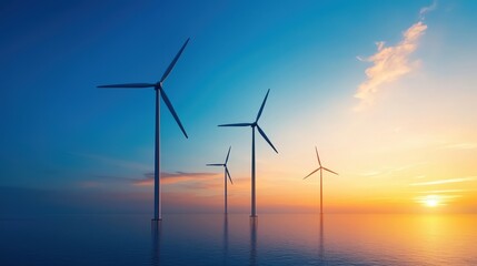 Fototapeta premium Wind Turbines at Sunset Over Calm Water