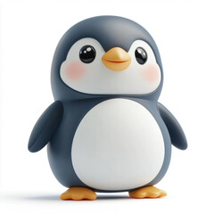 A cute, cartoon penguin figure with a round body, big eyes, and an orange beak, designed in a playful and friendly manner.