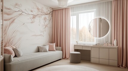 Elegant Vanity with Floral Wall Art	