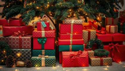 Set of beautifully wrapped gift boxes