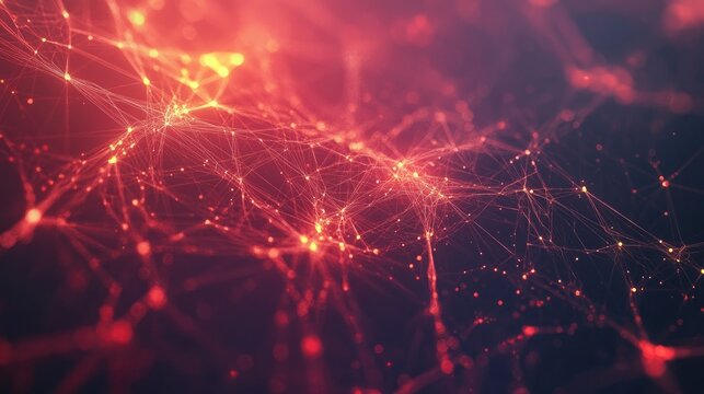 Abstract Network of Red Lines and Glowing Points