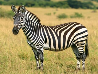 Naklejka premium Zebra Standing Gracefully in Savanna with Soft Natural Blur Background