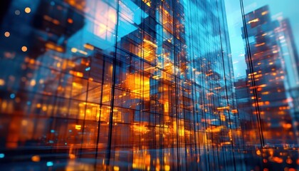 Building construction site with vibrant equipment, soft lighting, dynamic movement, sleek modern architecture