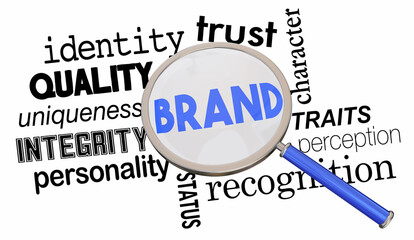 Brand Magnifying Glass Find Best Company Identity Trust Quality Words 3d Illustration