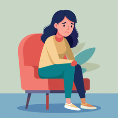 vector una mujer sentada en una silla triste