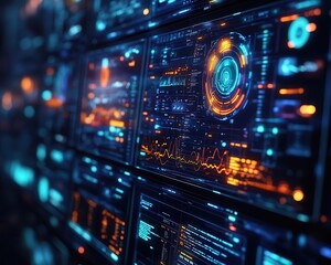 Healthcare software tools on vibrant screens, sleek interface, soft lighting, dynamic energy, modern technology