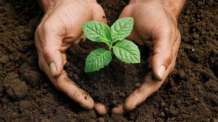 A person is holding a plant in their hands