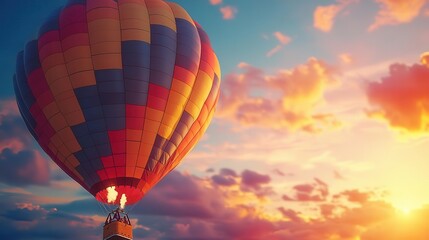 Fototapeta premium Hot air balloon ride with vibrant colors, soft lighting, serene atmosphere, dynamic movement, high contrast