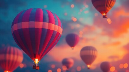 Obraz premium Hot air balloon ride with vibrant colors, soft lighting, serene atmosphere, dynamic movement, high contrast