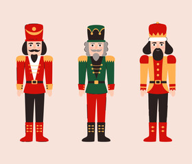 Set of Christmas nutcrackers. Flat vector illustration.