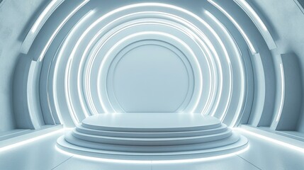 Obraz premium Futuristic Circular Stage with Illuminated Arched Walls