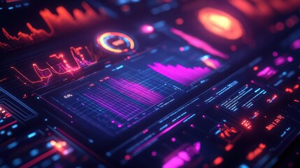 Obraz premium Personal fitness goals visual with vibrant graphs and charts, sleek interface, soft lighting, high-energy atmosphere