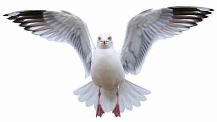 Fototapeta premium Seagull with Black Wingtips in Mid-Flight, Wings Fully Spread Wide