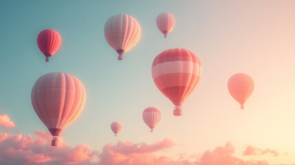 Naklejka premium Colorful Hot Air Balloons in a Clear Sky