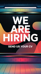 Modern "We Are Hiring" Poster with Bold Typography and Gradient Abstract Background for Job Vacancy Ads

