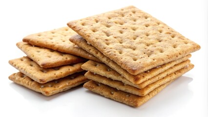Whole wheat flour crackers isolated on white background