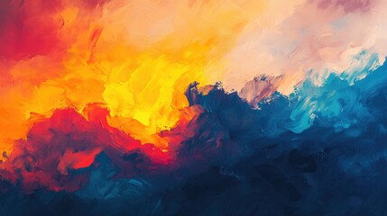 Naklejka premium Abstract Painting with Vibrant Red, Orange, Yellow, and Blue Hues