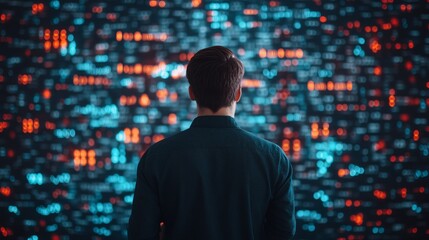 Person analyzing digital data displayed on a vibrant screen.