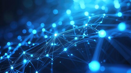 Obraz premium Abstract Blue Network of Interconnected Glowing Dots
