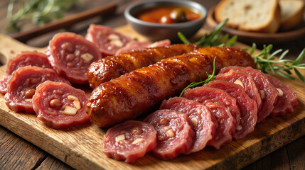 Delicious meat platter with sausages and cured meats