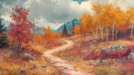 Fototapeta premium Serene Autumn Path with Colorful Foliage
