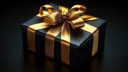 Obraz premium black gift box with gold ribbon wrap. elegant and luxurious. celebration elements. for christmas, birthday, anniversary, new year, sale, etc,