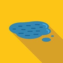 Cartoon puddle of water with small spill on a yellow background representing wet conditions