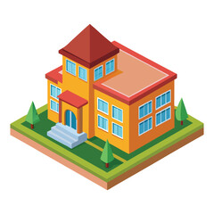 3d object of the school building on white background