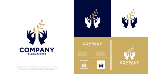 hand and leaf logo, foundation, social, graphic design illustration.