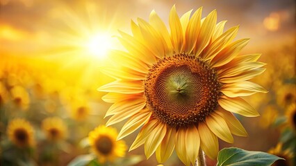 Fototapeta premium A Single Sunflower Bathed in Golden Sunlight, Radiating Warmth and Hope in a Field of Blossoms