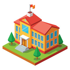 3d object of the school building on white background