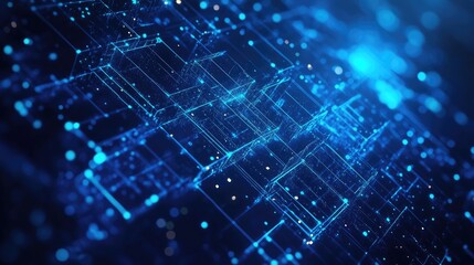 Abstract Blue Digital Grid with Glowing Lines and Points