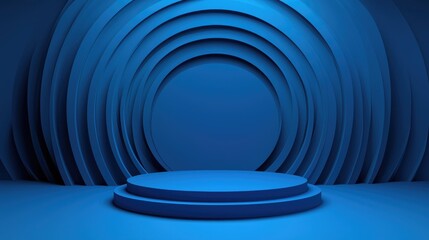 Blue Circular Stage with Concentric Rings Background