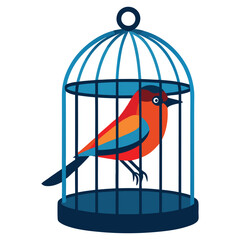 a beautiful bird inside a cage on a white background