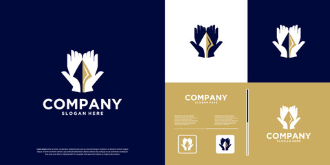 hand logo with negative space arrow ,social awareness growth ,graphic design template.