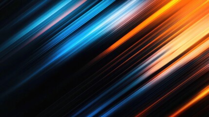 Abstract Diagonal Lines of Blue, Orange, and White on a Black Background