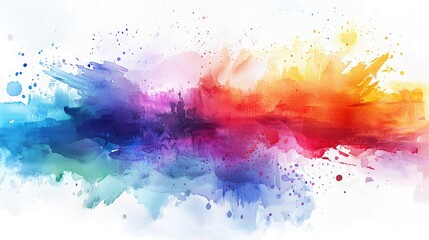 Abstract Watercolor Painting with Rainbow Hues and Splashes