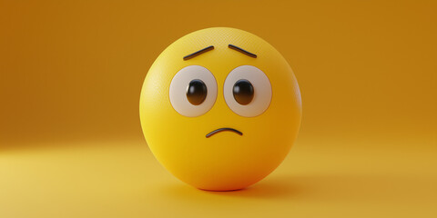 Fototapeta premium Worried and confused 3d emoji expressing uncertainty on yellow background