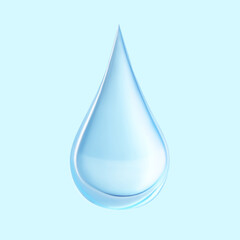 One drop of clear water on light blue background