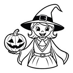 vector a cartoon witch with a pumpkin on her head black