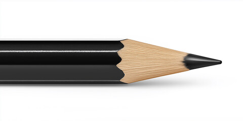 Fototapeta premium Black pencil with exposed wood showing sharpened graphite tip on white background
