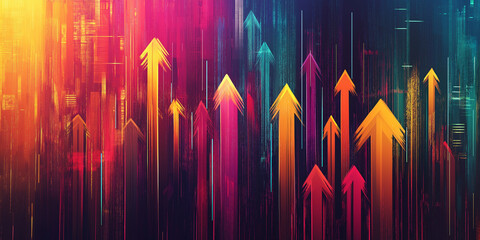 Colorful upward arrows representing growth and progress on a dynamic background