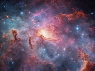 Bright Nebula Surrounded by Colorful Cosmic Clouds in Deep Space	