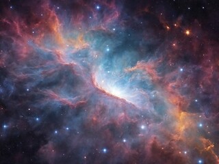 Bright Nebula Surrounded by Colorful Cosmic Clouds in Deep Space	