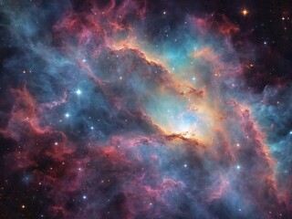 Fototapeta premium Bright Nebula Surrounded by Colorful Cosmic Clouds in Deep Space 
