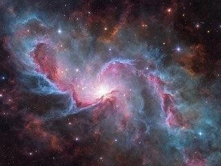 Obraz premium Bright Nebula Surrounded by Colorful Cosmic Clouds in Deep Space 