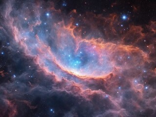 Fototapeta premium Bright Nebula Surrounded by Colorful Cosmic Clouds in Deep Space 